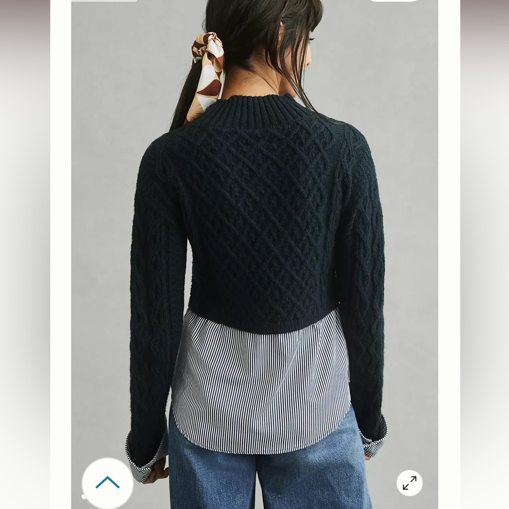 Anthropologie Maeve Cable- Knit Layered Sweater in Navy - Picture 2 of 6